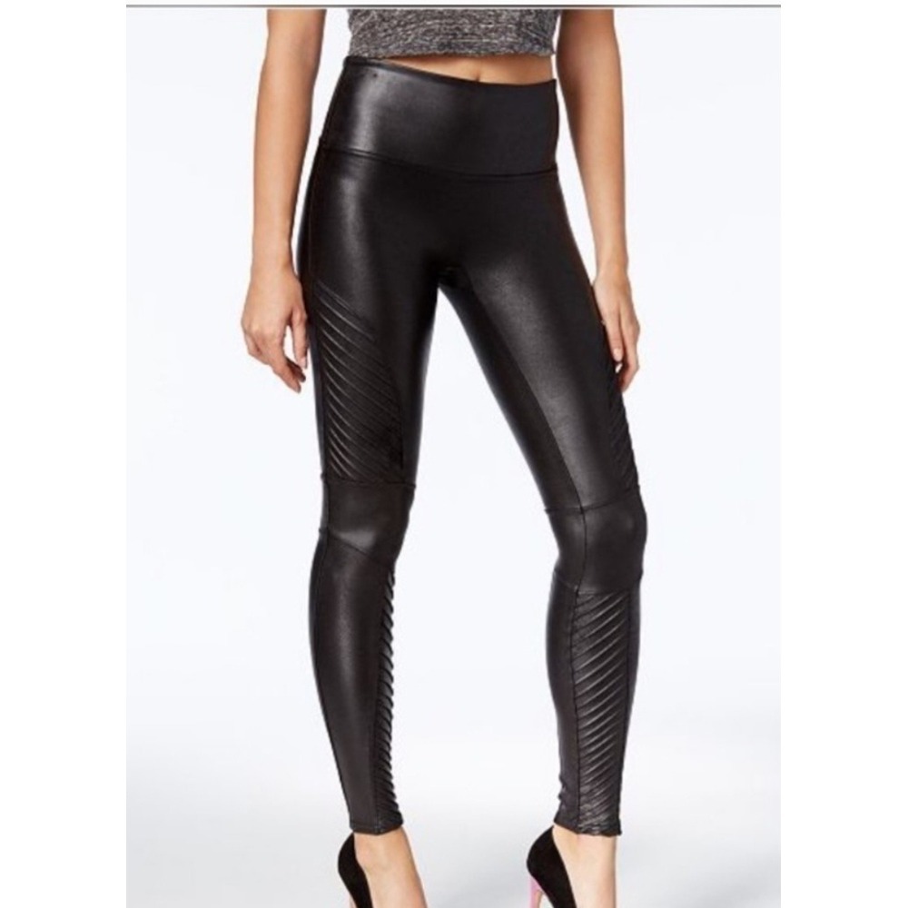 Spanx Black Faux Leather Moto Leggings Pants Biker Stretchy Womens Size Large